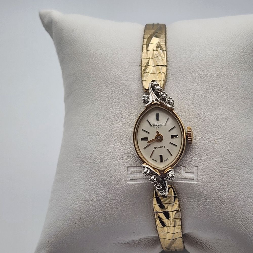 Vintage Paul Maret Gold Tone Watch with 6 Diamonds